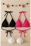 Kadın Siyah Ve Fuşya Minimal Kesim Üçgen Bikini Üstü – Modern Ve Şık Tasarım