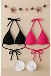 Kadın Siyah Ve Fuşya Minimal Kesim Üçgen Bikini Üstü – Modern Ve Şık Tasarım
