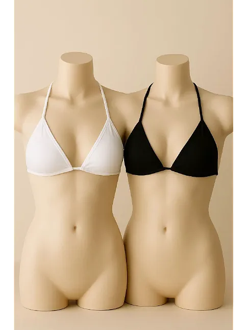 Kadın Siyah Ve Beyaz Minimal Kesim Üçgen Bikini Üstü – Modern Ve Şık Tasarım