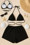 Kadın Siyah Şortlu Belden Ve Boyundan Bağlamalı Bikini Takımı – Modern, Konforlu Ve Günlük Kombinlere Uygun