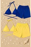 Kadın Sarı Ve Mavi Şortlu Belden Ve Boyundan Bağlamalı Bikini Takımı – Modern, Konforlu Ve Günlük Kombinlere Uygun Kadın Sarı Ve Mavi Şortlu Belden Ve Boyundan Bağlamalı Bikini Takımı – Modern, Konforlu Ve Günlük Kombinlere Uygun