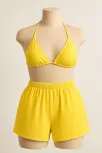 Kadın Sarı Şortlu Belden Ve Boyundan Bağlamalı Bikini Takımı – Modern, Konforlu Ve Günlük Kombinlere Uygun