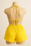 Kadın Sarı Şortlu Belden Ve Boyundan Bağlamalı Bikini Takımı – Modern, Konforlu Ve Günlük Kombinlere Uygun