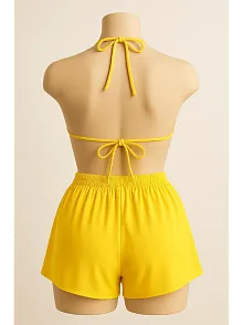 Kadın Sarı Şortlu Belden Ve Boyundan Bağlamalı Bikini Takımı – Modern, Konforlu Ve Günlük Kombinlere Uygun
