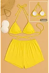 Kadın Sarı Şortlu Belden Ve Boyundan Bağlamalı Bikini Takımı – Modern, Konforlu Ve Günlük Kombinlere Uygun