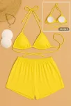 Kadın Sarı Şortlu Belden Ve Boyundan Bağlamalı Bikini Takımı – Modern, Konforlu Ve Günlük Kombinlere Uygun