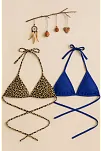 Kadın Leopar Desenli Ve Mavi Minimal Kesim Üçgen Bikini Üstü – Modern Ve Şık Tasarım