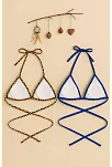 Kadın Leopar Desenli Ve Mavi Minimal Kesim Üçgen Bikini Üstü – Modern Ve Şık Tasarım