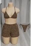 Kadın 3'lü Set Leopar Desenli Şortlu Ve Yandan Bağlamalı Bikini Mayo Takımı – Modern, Konforlu Ve Günlük Kombinlere Uygun Kadın 3'lü Set Leopar Desenli Şortlu Ve Yandan Bağlamalı Bikini Mayo Takımı – Modern, Konforlu Ve Günlük Kombinlere Uygun
