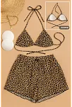 Kadın 3'lü Set Leopar Desenli Şortlu Ve Yandan Bağlamalı Bikini Mayo Takımı – Modern, Konforlu Ve Günlük Kombinlere Uygun Kadın 3'lü Set Leopar Desenli Şortlu Ve Yandan Bağlamalı Bikini Mayo Takımı – Modern, Konforlu Ve Günlük Kombinlere Uygun