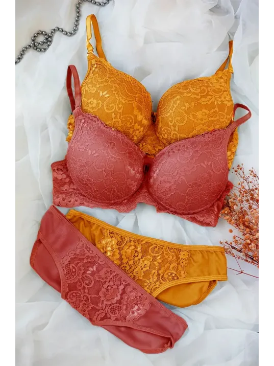 Kadın Hardal Ve Kiremit Rengi Dolgulu Balenli Sütyen Külot 2'li Paket – Modern Ve Şık Tasarım Kadın Hardal Ve Kiremit Rengi Dolgulu Balenli Sütyen Külot 2'li Paket – Modern Ve Şık Tasarım