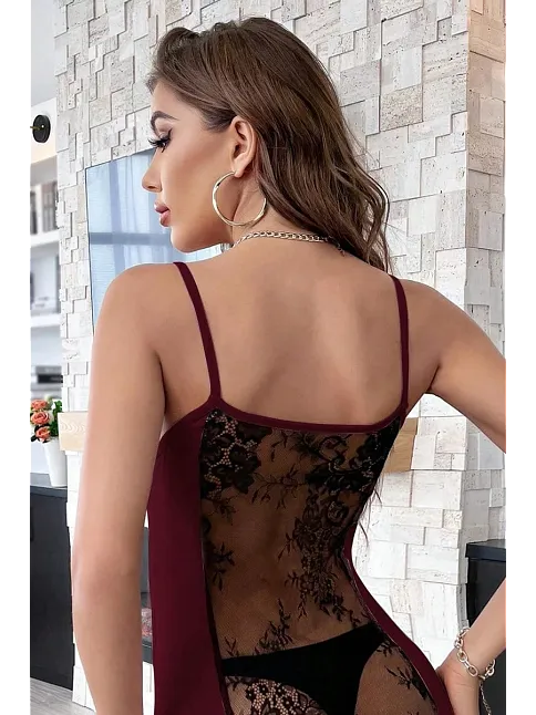 Kadın Bordo Sırt Kısmı Komple Dantelli Mini Gecelik – Modern Ve Şık Tasarım