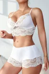 Kadın Beyaz Kaşkorse Ve Dantel Detaylı Şortlu Gecelik Takım – Modern, Konforlu