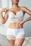 Kadın Beyaz Kaşkorse Ve Dantel Detaylı Şortlu Gecelik Takım – Modern, Konforlu