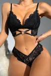 Kadın Siyah Kalp Tokalı Çapraz Lastik Detaylı Dantel İç Çamaşır Takımı Kadın Siyah Kalp Tokalı Çapraz Lastik Detaylı Dantel İç Çamaşır Takımı