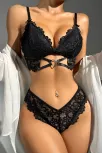Kadın Siyah Kalp Tokalı Çapraz Lastik Detaylı Dantel İç Çamaşır Takımı Kadın Siyah Kalp Tokalı Çapraz Lastik Detaylı Dantel İç Çamaşır Takımı