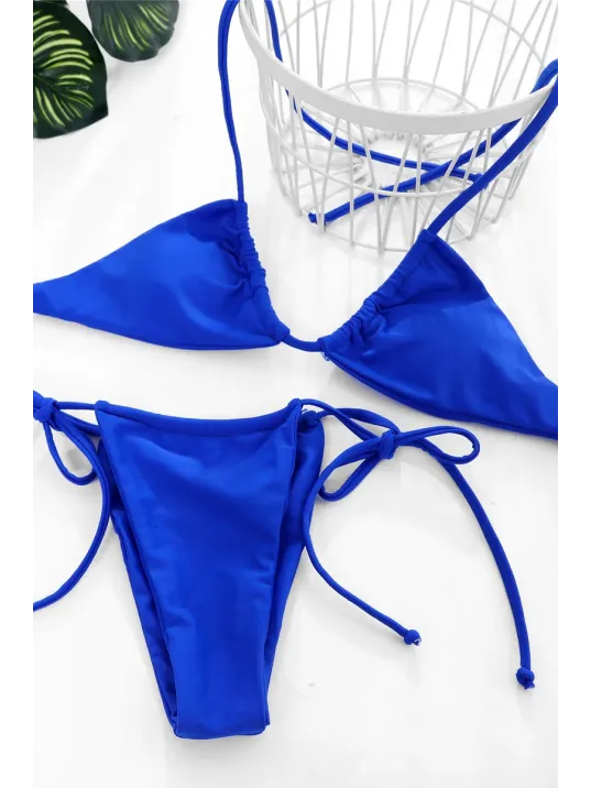 Kadın Mavi Yandan Bağlamalı Tangalı Üçgen Bikini Mayo Takımı – Modern, Konforlu Ve Günlük Kombinlere Uygun