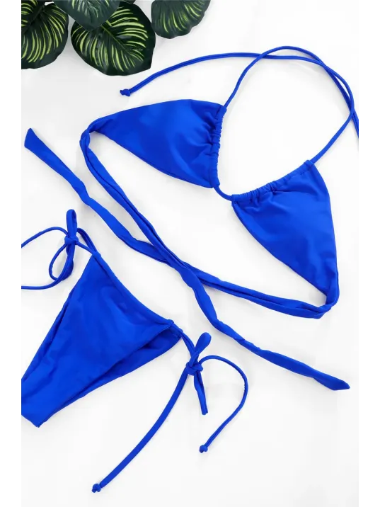 Kadın Mavi Yandan Bağlamalı Tangalı Üçgen Bikini Mayo Takımı – Modern, Konforlu Ve Günlük Kombinlere Uygun