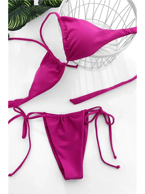 Kadın Fuşya Yandan Bağlamalı Tangalı Üçgen Bikini Mayo Takımı – Modern, Konforlu Ve Günlük Kombinlere Uygun
