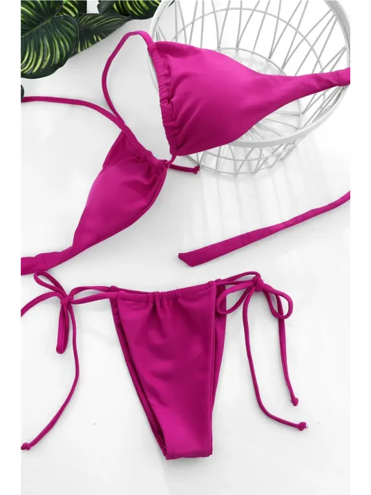 Kadın Fuşya Yandan Bağlamalı Tangalı Üçgen Bikini Mayo Takımı – Modern, Konforlu Ve Günlük Kombinlere Uygun Kadın Fuşya Yandan Bağlamalı Tangalı Üçgen Bikini Mayo Takımı – Modern, Konforlu Ve Günlük Kombinlere Uygun