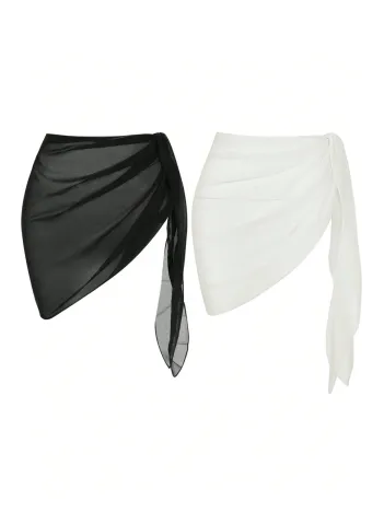 Kadın Siyah Beyaz Transparan Belden Bağlamalı Pareo 2'li – Modern Ve Şık Tasarım