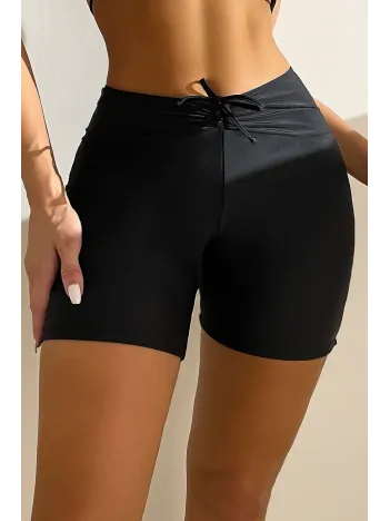Kadın Siyah Önden Bağcıklı Deniz Şortu – Modern Ve Şık Tasarım