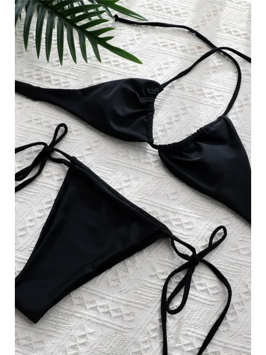 Kadın Siyah Yandan Bağlamalı Tangalı Üçgen Bikini Mayo Takımı – Modern, Konforlu Ve Günlük Kombinlere Uygun