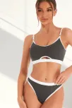 Kadın Gri Antrasit Kaşkorse Ve Beyaz Lastikli Cut-out Tanga Külotlu Takım – Modern, Konforlu