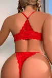 Kadın Kırmızı Sırtı Dantel Ve İp Detaylı Şık Sütyen Külot Takımı – Modern, Konforlu Ve Günlük Kombinlere Uygun
