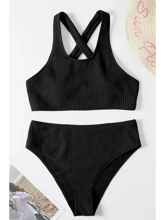 Kadın Siyah Çapraz Sırt Detaylı Iç Çamaşır Takımı – Modern, Konforlu Ve Günlük Kombinlere Uygun