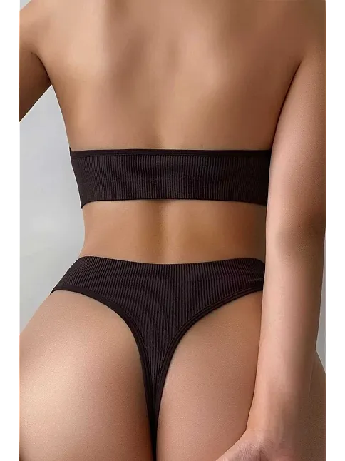 Kadın Kahverengi Seamless Tanga Sütyen Takım – Modern, Konforlu Ve Günlük Kombinlere Uygun