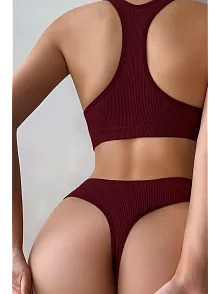 Kadın Bordo Desteksiz Seamless Tangalı   İç Çamaşır  Takımı