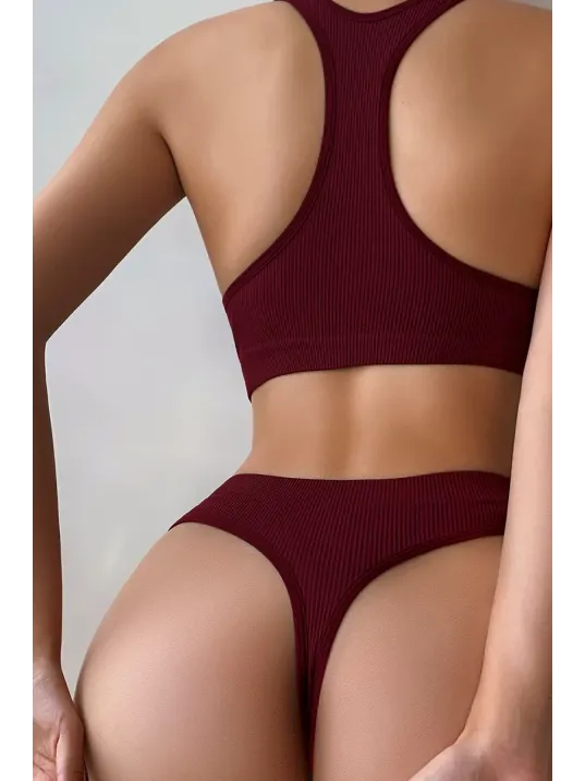 Kadın Bordo Desteksiz Seamless Tangalı İç Çamaşır Takımı Kadın Bordo Desteksiz Seamless Tangalı İç Çamaşır Takımı