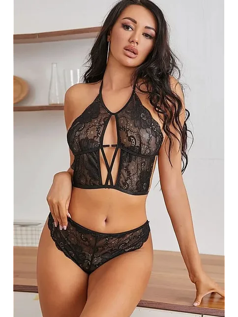 Kadın Siyah Dantel Çapraz İpli Bralet Sütyen Takım – Modern, Konforlu Ve Günlük Kombinlere Uygun