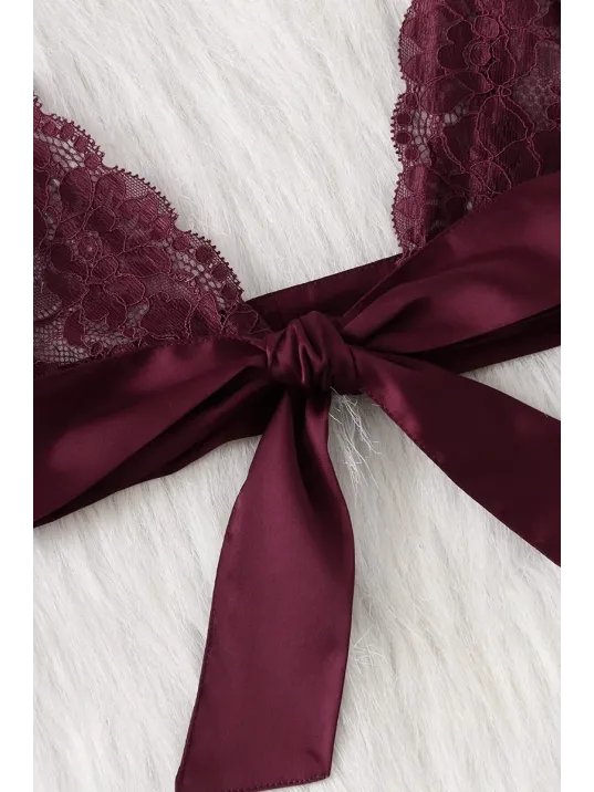 Kadın Bordo Dantelli & Kurdelalı Sütyen Külot Takımı – Modern, Konforlu Ve Günlük Kombinlere Uygun