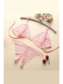 Kadın Pembe Dantelli Sütyen Külot  Takımı