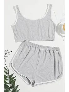 Kadın Gri Askılı Crop Top Ve Şortlu Gecelik Takım