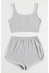 Kadın Gri Askılı Crop Top Ve Şortlu Gecelik Takım