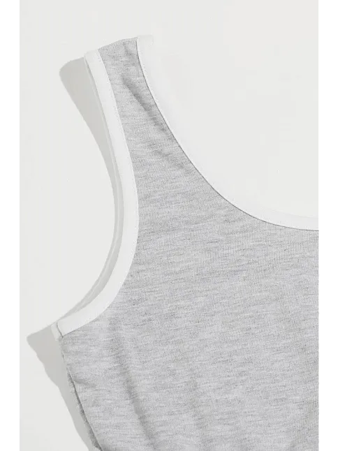Kadın Gri Askılı Crop Top Ve Şortlu Gecelik Takım