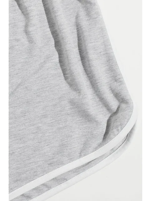 Kadın Gri Askılı Crop Top Ve Şortlu Gecelik Takım