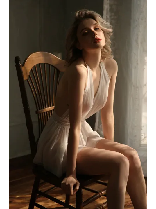 Kadın Beyaz Sırtı Açık Beli Dantelli Gecelik  Takım