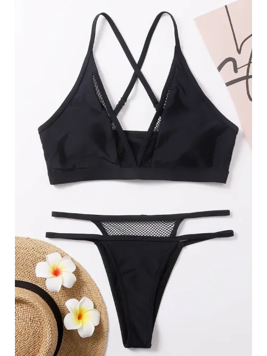 Kadın Siyah File Detaylı Özel Bikini Takımı – Modern, Konforlu Ve Günlük Kombinlere Uygun