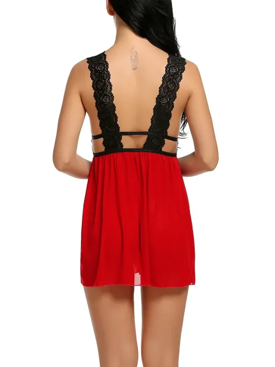 Kadın Kırmızı Dantelli Sırtı Açık Gecelik – Modern Ve Şık Tasarım