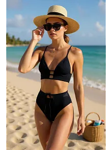 Kadın Siyah Yüksek Bel Özel Bikini Takımı – Modern, Konforlu Ve Günlük Kombinlere Uygun