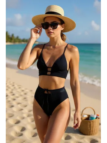 Kadın Siyah Yüksek Bel Özel Bikini Takımı – Modern, Konforlu Ve Günlük Kombinlere Uygun