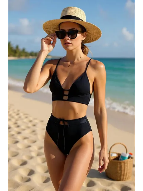 Kadın Siyah Yüksek Bel Özel Bikini Takımı – Modern, Konforlu Ve Günlük Kombinlere Uygun
