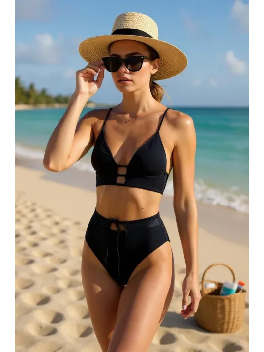 Kadın Siyah Yüksek Bel Özel Bikini Takımı – Modern, Konforlu Ve Günlük Kombinlere Uygun