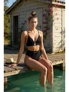 Kadın Siyah Yüksek Bel Özel Bikini Takımı – Modern, Konforlu Ve Günlük Kombinlere Uygun