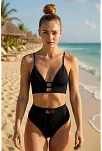 Kadın Siyah Yüksek Bel Özel Bikini Takımı – Modern, Konforlu Ve Günlük Kombinlere Uygun