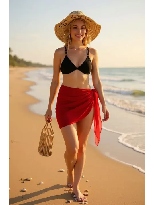 Kadın Kırmızı Transparan Belden Bağlamalı Pareo – Modern Ve Şık Tasarım Kadın Kırmızı Transparan Belden Bağlamalı Pareo – Modern Ve Şık Tasarım